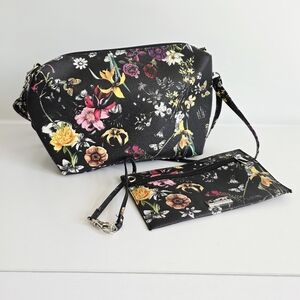 NWOT Carlos by Carlos Santana Floral Black Crossbody Bag With Wristlet